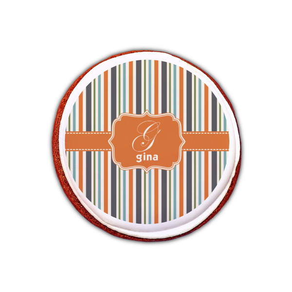 Orange & Blue Stripes Printed Icing Circle - XSmall - On Cookie