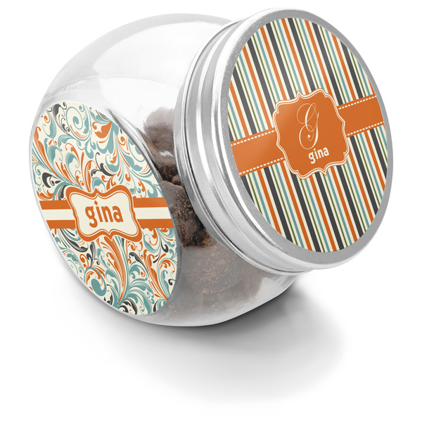 Custom Orange & Blue Stripes Puppy Treat Jar (Personalized)