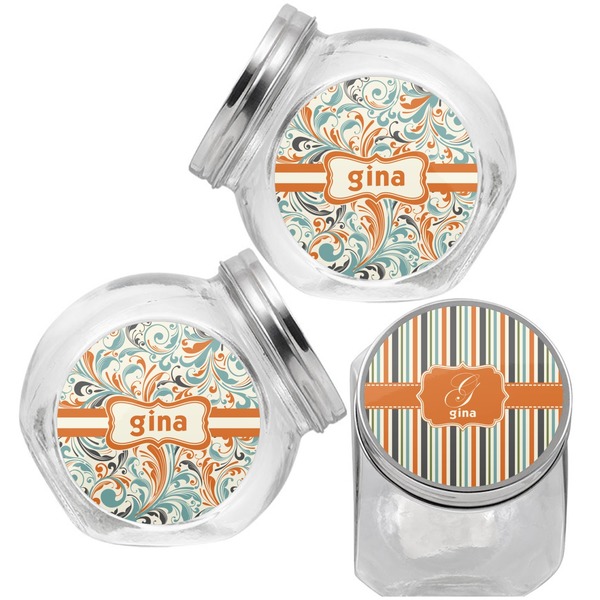 Orange & Blue Stripes Puppy Treat Jar - Top Left Right