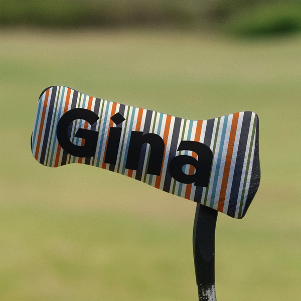 Orange & Blue Stripes Putter Cover - On Putter