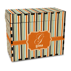 Orange & Blue Stripes Wood Recipe Box - Full Color Print (Personalized)