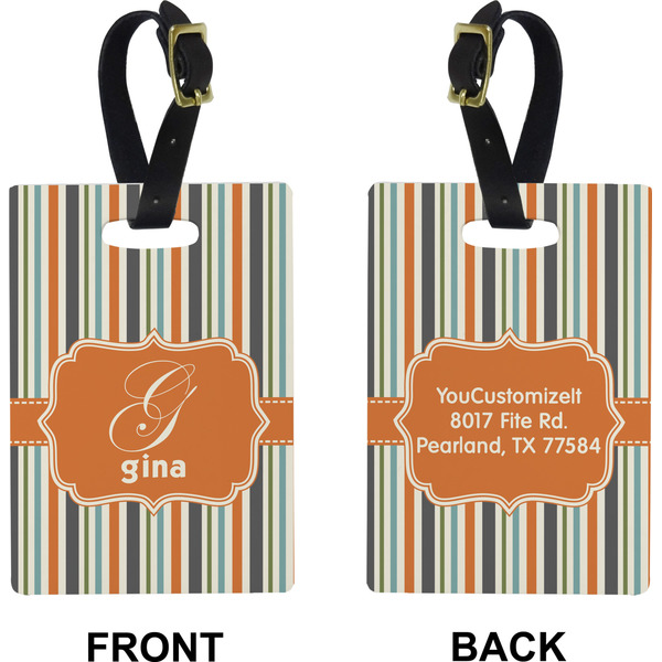 Orange & Blue Stripes Rectangle Luggage Tag (Front + Back)