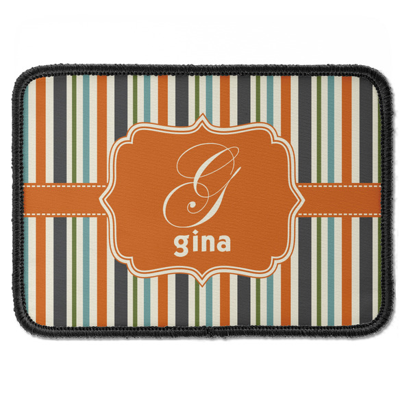 Custom Orange & Blue Stripes Iron On Rectangle Patch w/ Name and Initial