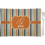 Orange & Blue Stripes Glass Rectangular Appetizer / Dessert Plate (Personalized)