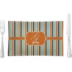 Orange & Blue Stripes Rectangular Glass Lunch / Dinner Plate - Single or Set (Personalized)