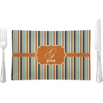 Orange & Blue Stripes Glass Rectangular Lunch / Dinner Plate (Personalized)
