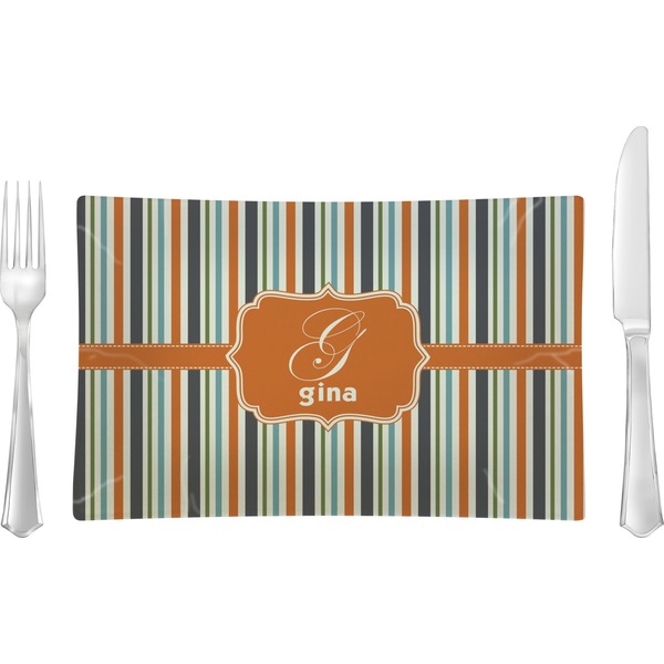 Custom Orange & Blue Stripes Rectangular Glass Lunch / Dinner Plate - Single or Set (Personalized)