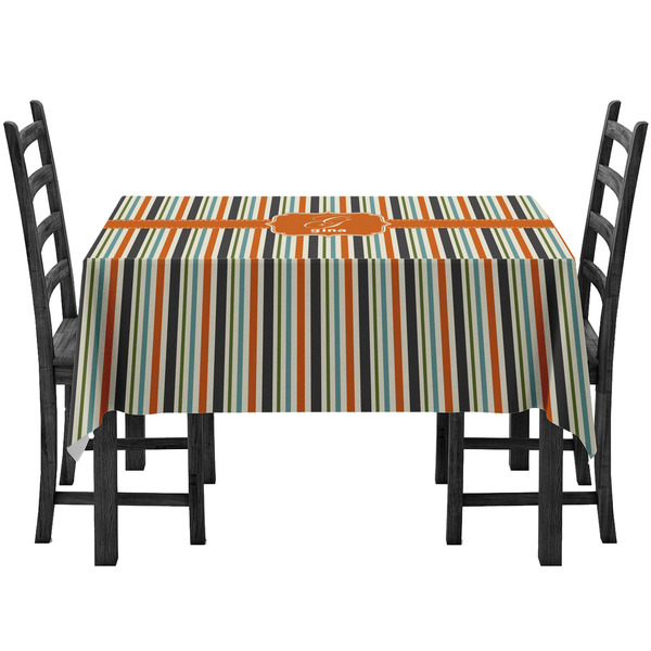 Custom Orange & Blue Stripes Tablecloth (Personalized)