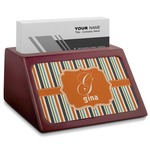 Orange & Blue Stripes Red Mahogany Business Card Holder (Personalized)