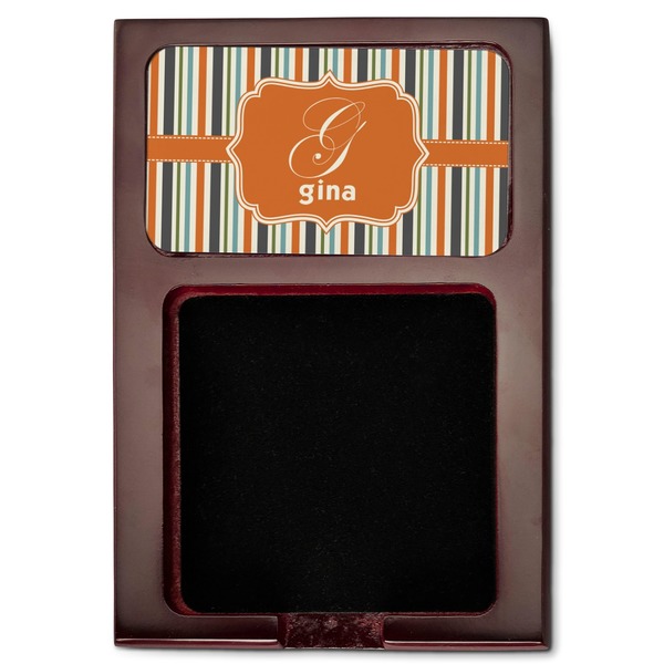 Orange & Blue Stripes Red Mahogany Sticky Note Holder - Flat