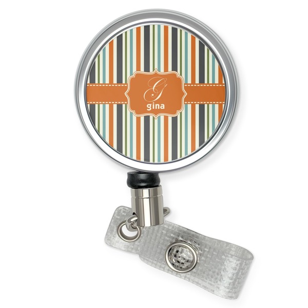 Custom Orange & Blue Stripes Retractable Badge Reel (Personalized)