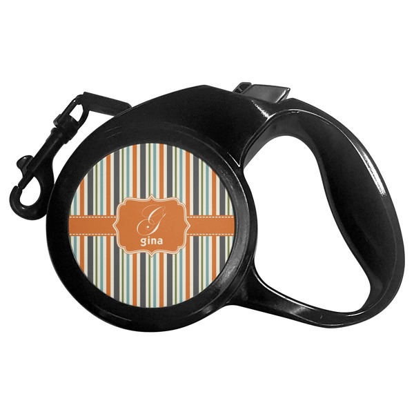 Custom Orange & Blue Stripes Retractable Dog Leash - Medium (Personalized)