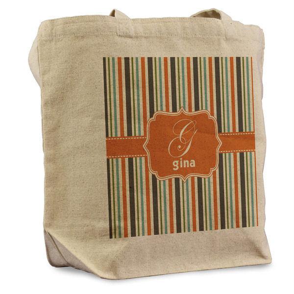 Custom Orange & Blue Stripes Reusable Cotton Grocery Bag (Personalized)