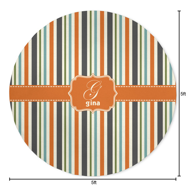 Orange & Blue Stripes Round Area Rug - Size