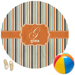 Orange & Blue Stripes Round Beach Towel (Personalized)