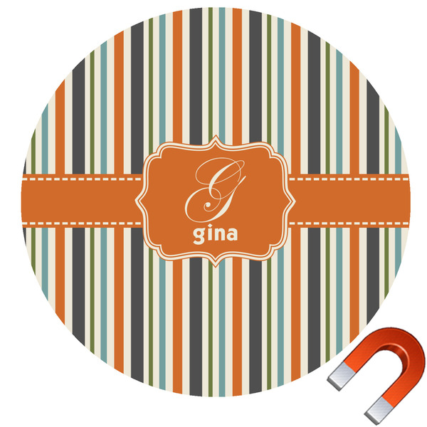 Custom Orange & Blue Stripes Round Car Magnet - 6" (Personalized)