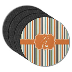 Orange & Blue Stripes Round Rubber Backed Coasters - Set of 4 (Personalized)