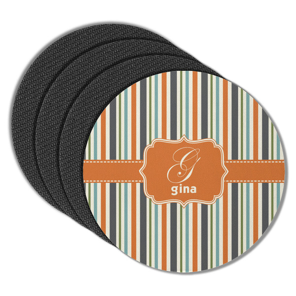 Orange & Blue Stripes Round Coaster Rubber Back - Main