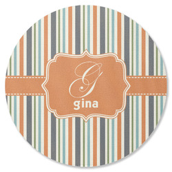 Orange & Blue Stripes Round Rubber Backed Coaster (Personalized)