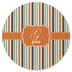 Orange & Blue Stripes Round Rubber Backed Coaster (Personalized)
