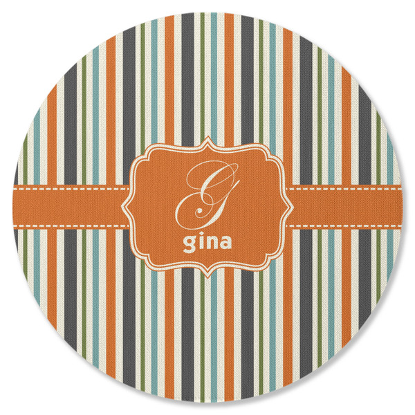 Custom Orange & Blue Stripes Round Rubber Backed Coaster (Personalized)