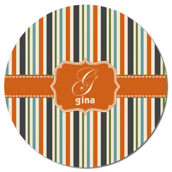 Orange & Blue Stripes Round Fridge Magnet - FRONT