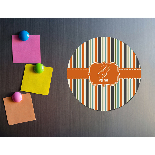 Orange & Blue Stripes Round Fridge Magnet - LIFESTYLE
