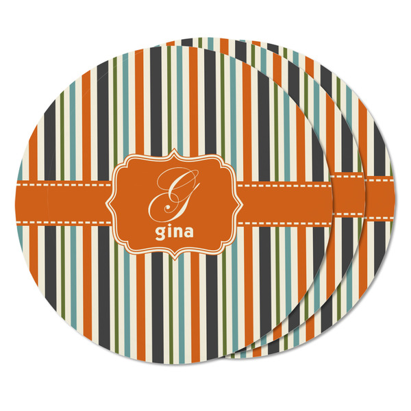 Orange & Blue Stripes Round Fridge Magnet - THREE