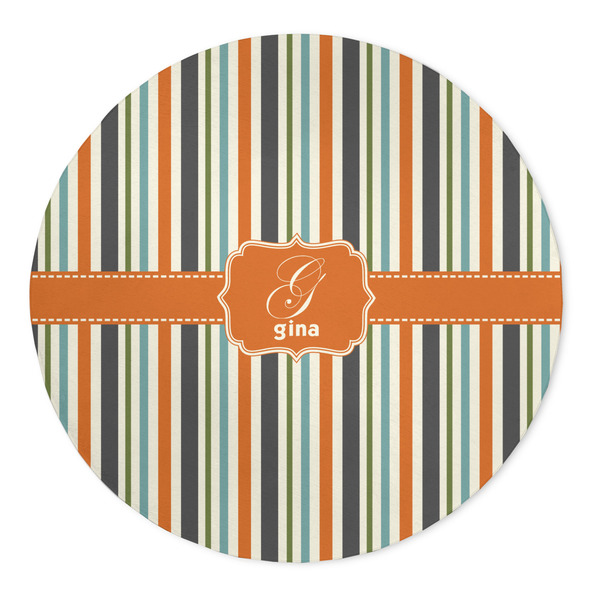 Custom Orange & Blue Stripes 5' Round Indoor Area Rug (Personalized)
