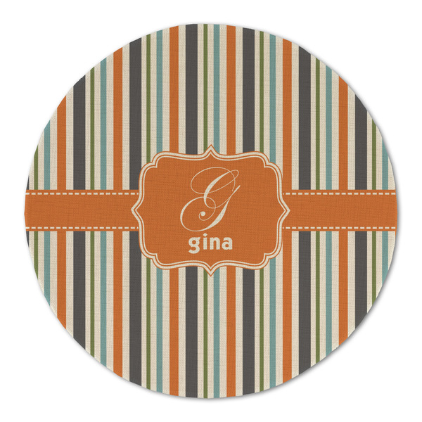 Orange & Blue Stripes Round Linen Placemats - FRONT (Double Sided)