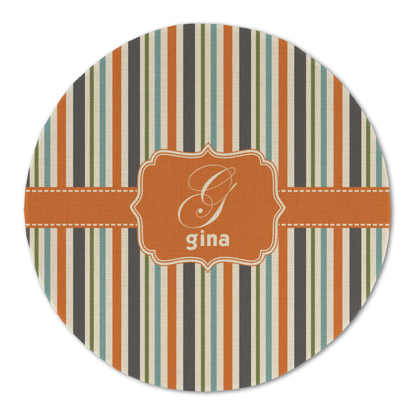 Custom Orange & Blue Stripes Round Linen Placemat - Single Sided (Personalized)