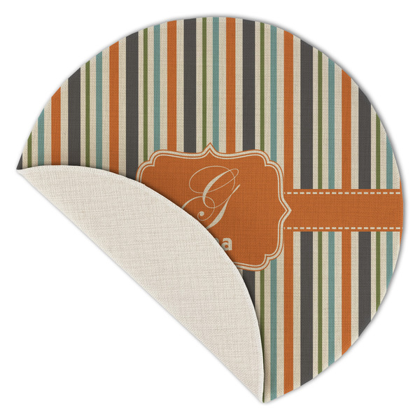 Orange & Blue Stripes Round Linen Placemats - Front (folded corner single sided)