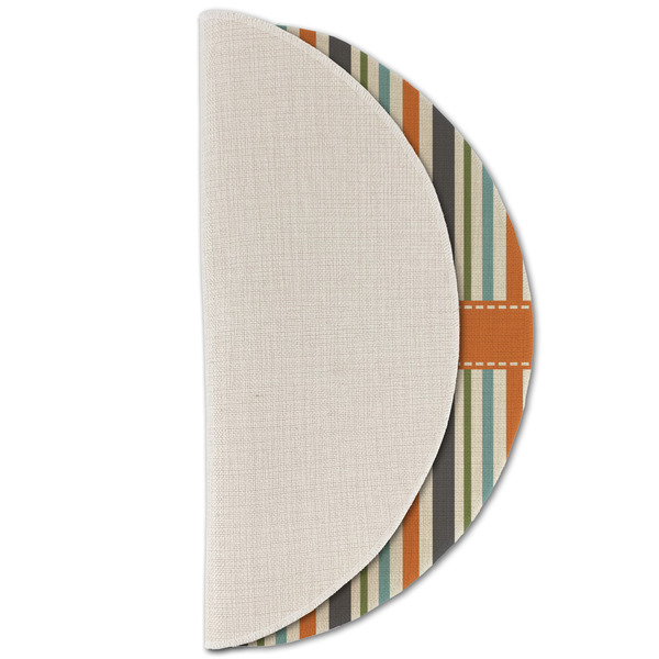 Orange & Blue Stripes Round Linen Placemats - HALF FOLDED (single sided)