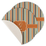 Orange & Blue Stripes Round Linen Placemat - Single Sided - Set of 4 (Personalized)