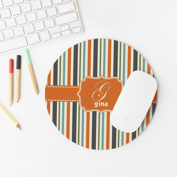 Orange & Blue Stripes Round Mousepad - LIFESTYLE 2