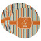 Orange & Blue Stripes Round Paper Coasters w/ Name and Initial