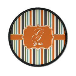Orange & Blue Stripes Iron On Round Patch w/ Name and Initial
