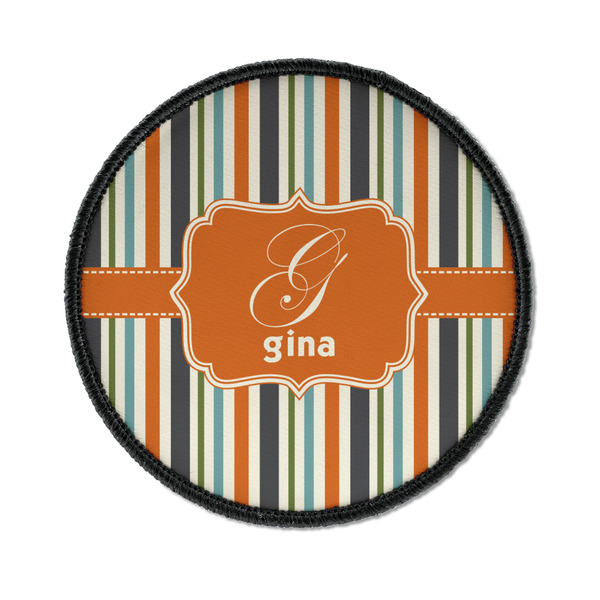 Custom Orange & Blue Stripes Iron On Round Patch w/ Name and Initial