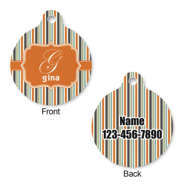 Orange & Blue Stripes Round Pet ID Tag - Large - Approval
