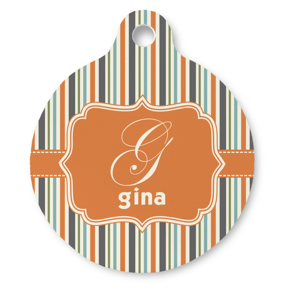 Custom Orange & Blue Stripes Round Pet ID Tag (Personalized)