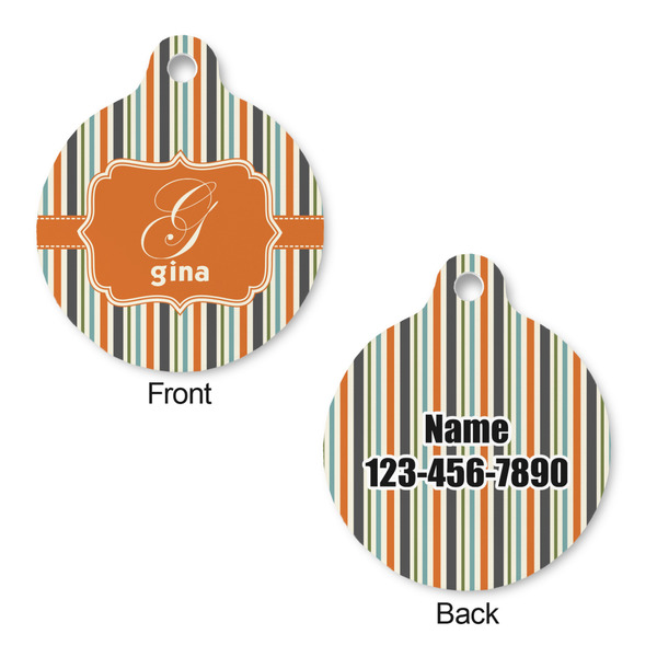 Orange & Blue Stripes Round Pet Tag - Front & Back