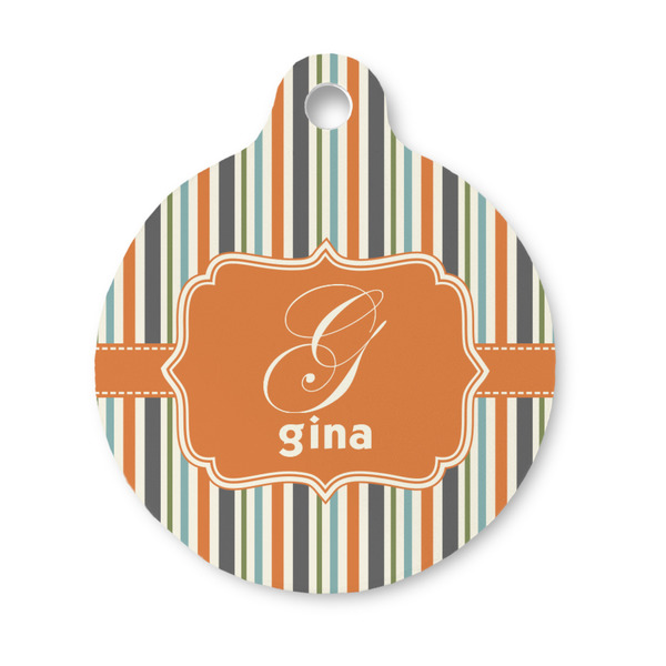 Custom Orange & Blue Stripes Round Pet ID Tag - Small (Personalized)