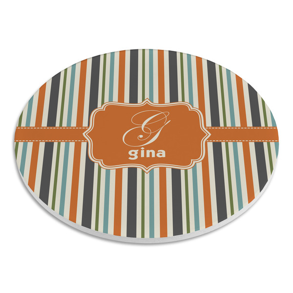 Orange & Blue Stripes Round Stone Trivet - Angle View
