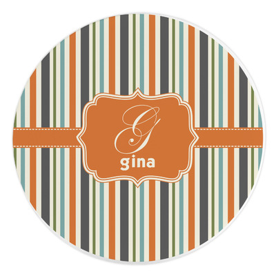 Custom Orange & Blue Stripes Round Stone Trivet (Personalized)