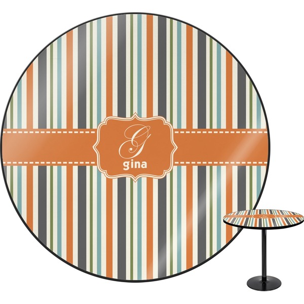Custom Orange & Blue Stripes Round Table (Personalized)