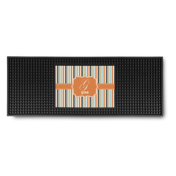 Custom Orange & Blue Stripes Rubber Bar Mat (Personalized)