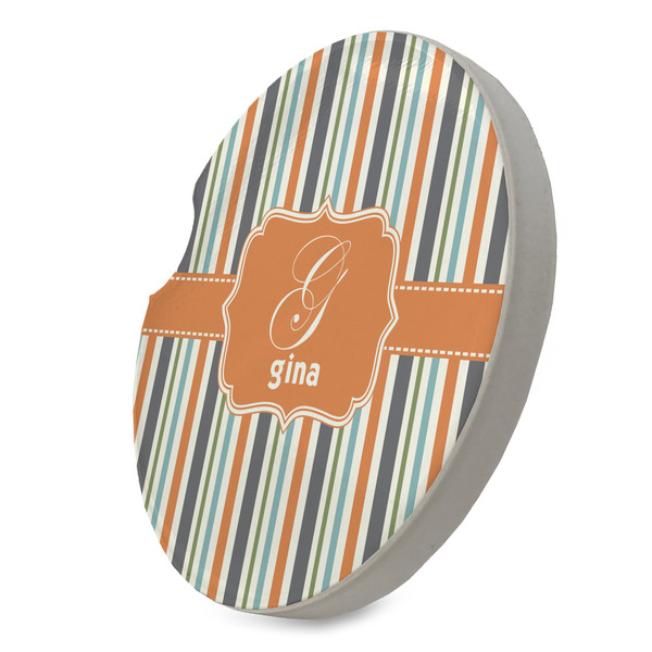 Orange & Blue Stripes Sandstone Car Coaster - STANDING ANGLE