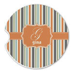 Orange & Blue Stripes Sandstone Car Coaster - Single (Personalized)