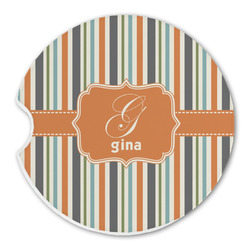 Orange & Blue Stripes Sandstone Car Coaster - Single (Personalized)