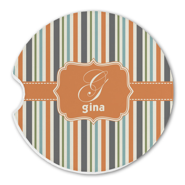 Custom Orange & Blue Stripes Sandstone Car Coaster - Single (Personalized)